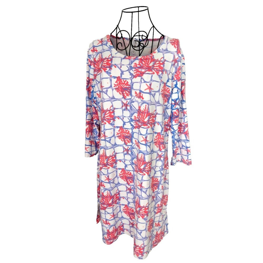 Lulu B Resort Wear Dress Womens Sz L Coral & Lavender Travel Vacation Beach